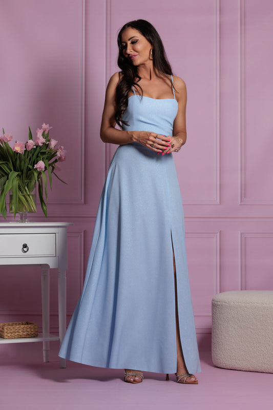 Dlhé spoločenské šaty Natália - trblietky / Baby Blue